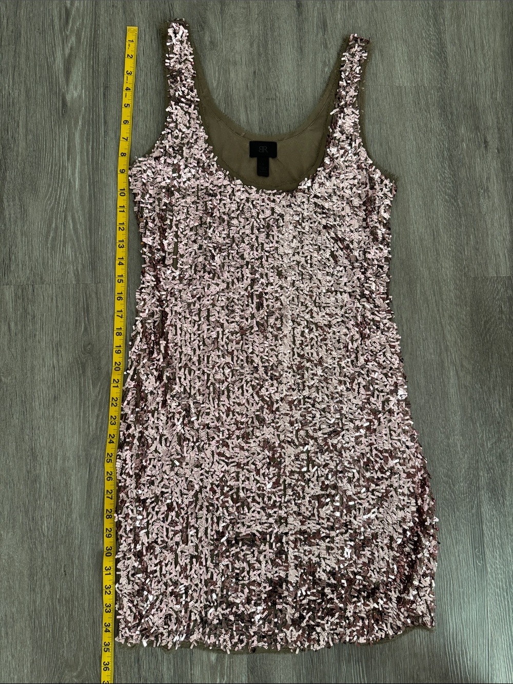 Banana Republic Pink and Olive Sequin Raw Hem Mini Dress - Picture 10 of 12